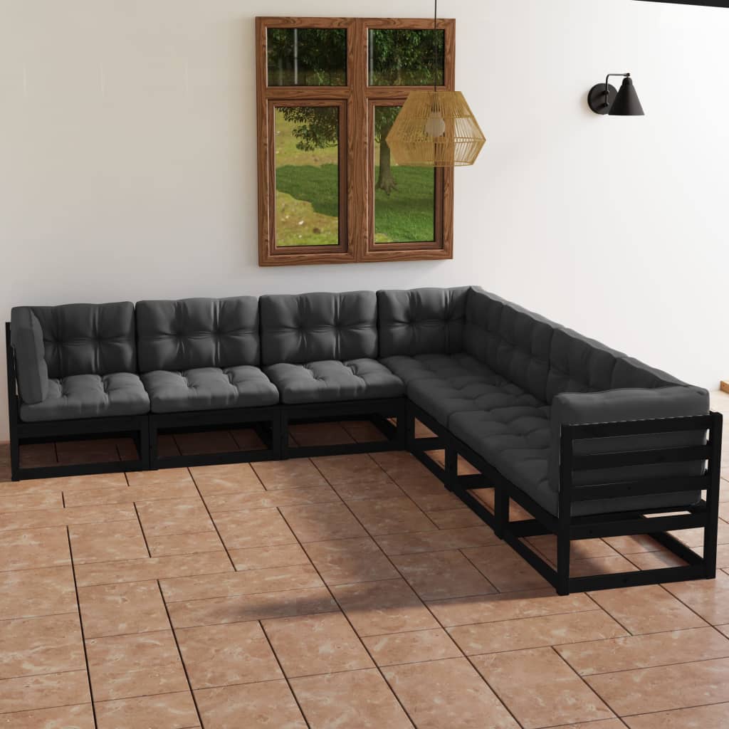 Set Divani da Giardino 7 pz con Cuscini Legno Massello di Pino cod mxl 36032