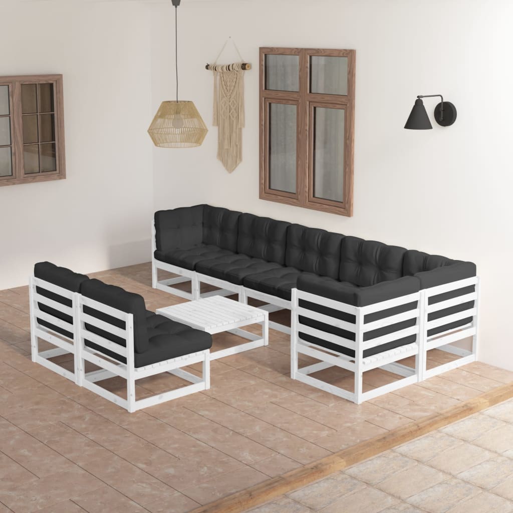 Set Divani da Giardino 9 pz con Cuscini Legno Massello di Pino 3076670