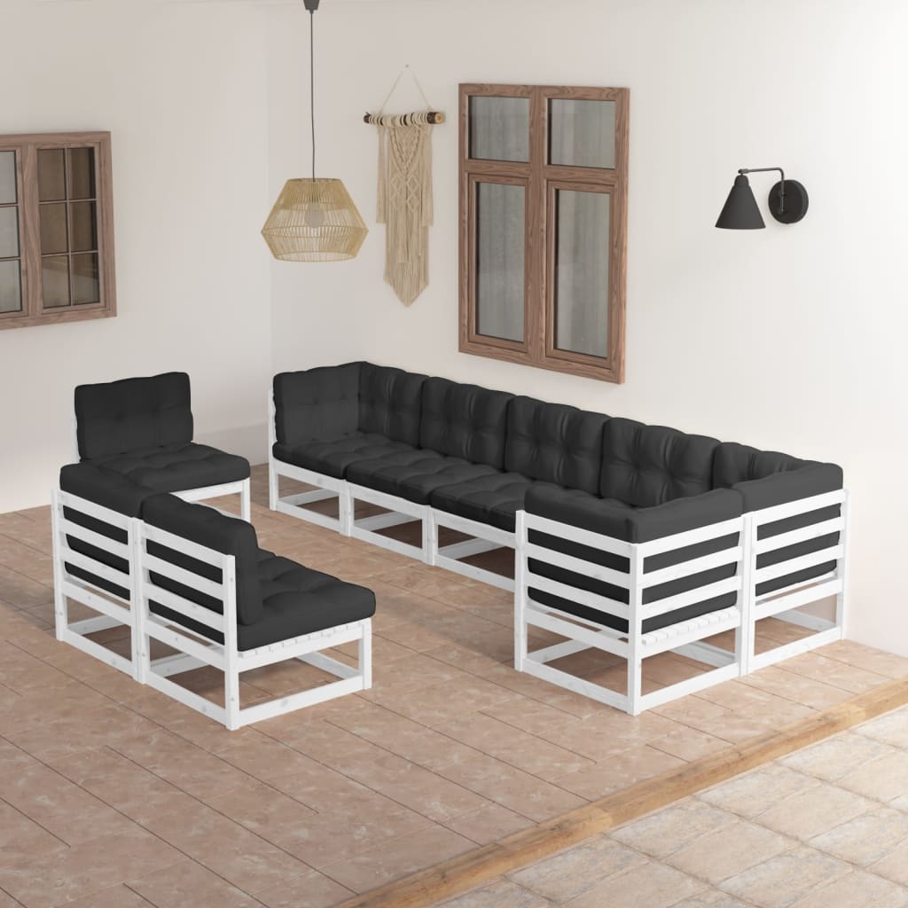 Set Divani da Giardino 9 pz con Cuscini Legno Massello di Pino 3076685