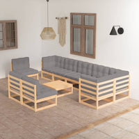 Set Divani da Giardino 10 pz con Cuscini Legno Massello di Pino 3076689