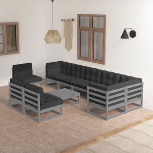 Set Divani da Giardino 10 pz con Cuscini Legno Massello Pino 3076691