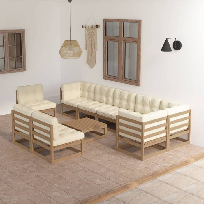 Set Divani da Giardino 10 pz con Cuscini Legno Massello di Pino 3076692