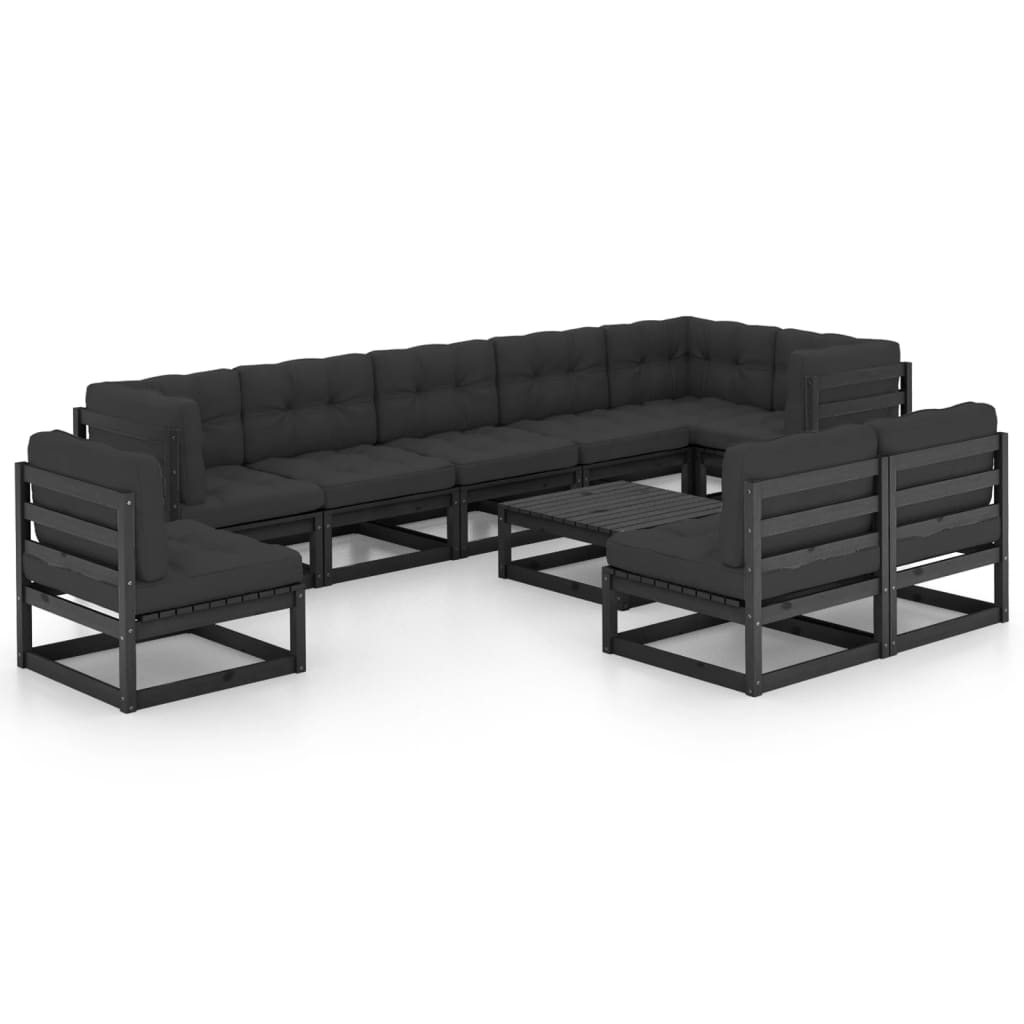 Set Divani da Giardino 10 pz con Cuscini Legno Massello di Pino 3076693