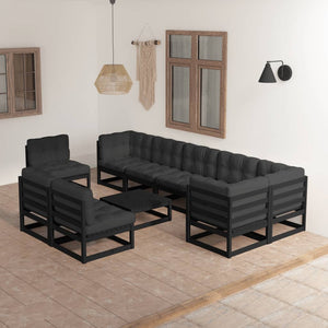 Set Divani da Giardino 10 pz con Cuscini Legno Massello di Pino 3076693