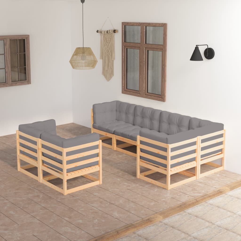 Set Divani da Giardino 7 pz con Cuscini Legno Massello di Pino 3076694