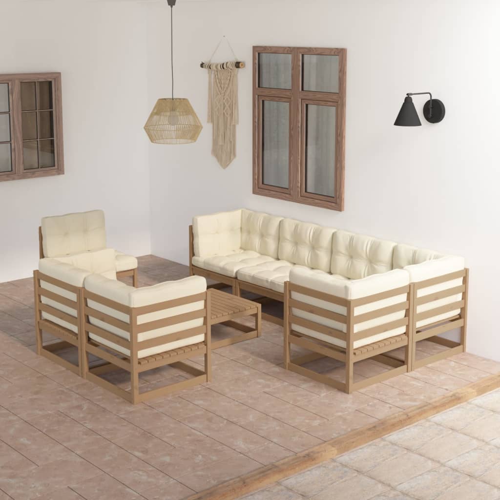 Set Salotto Giardino 9 pz con Cuscini in Legno Massello di Pino 3076722