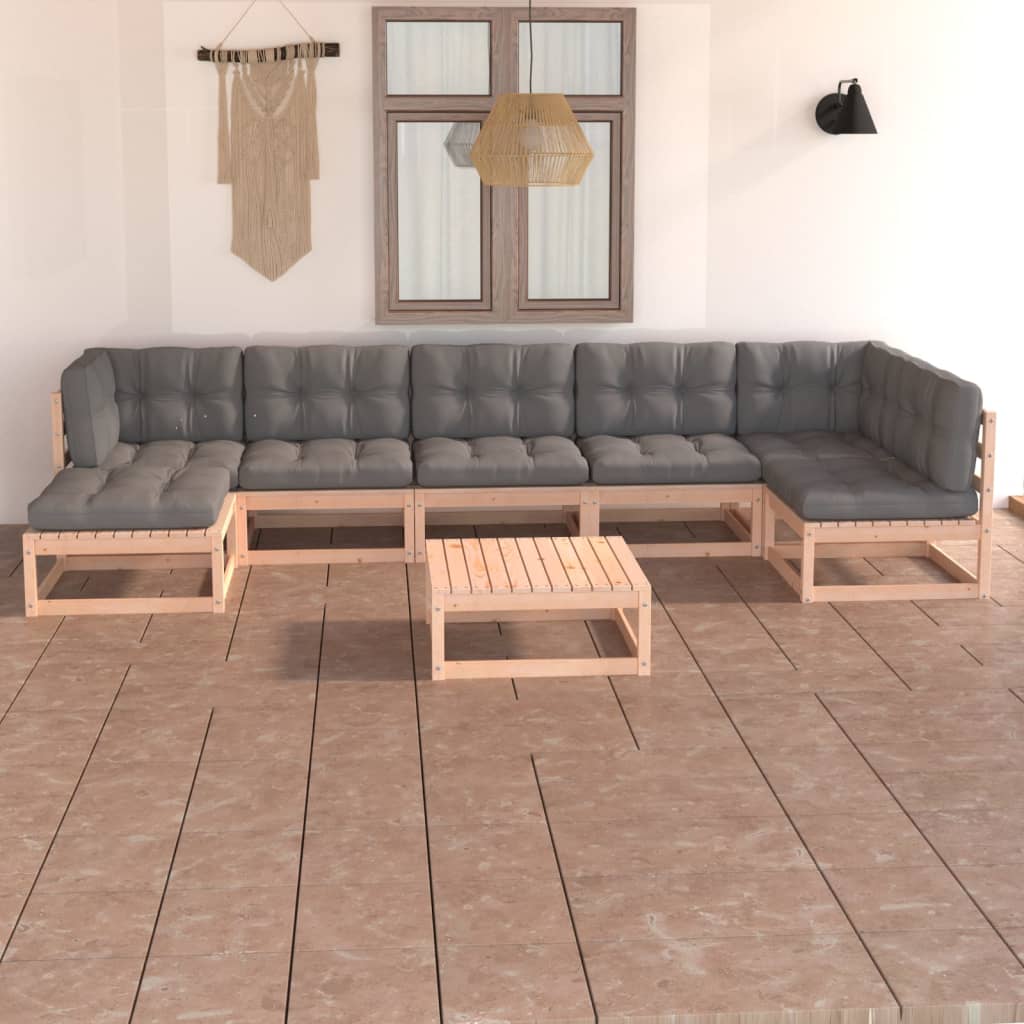 Set Divani da Giardino 8 pz con Cuscini Legno Massello di Pino 3076749