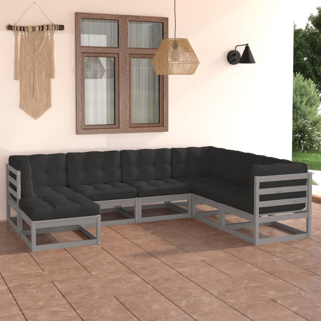 Set Divani da Giardino 7 pz con Cuscini Legno Massello Pino cod mxl 40128