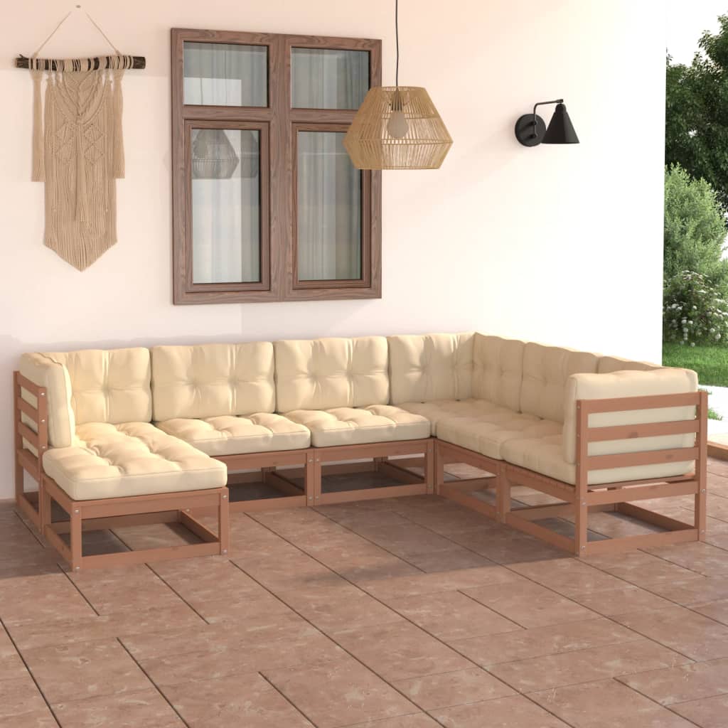 Set Divani da Giardino 7 pz con Cuscini Legno Massello di Pino cod mxl 41822