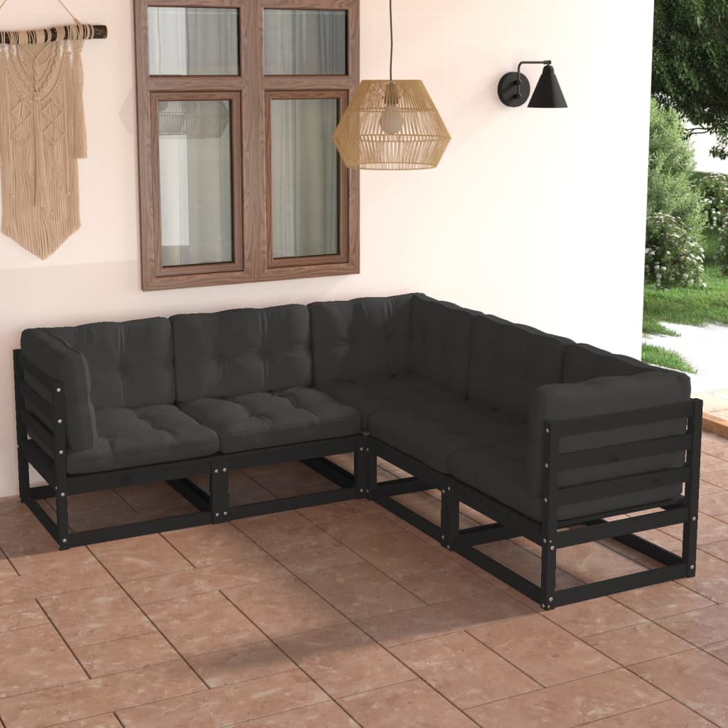 Set Divani da Giardino 5 pz con Cuscini Legno Massello di Pino 3076778