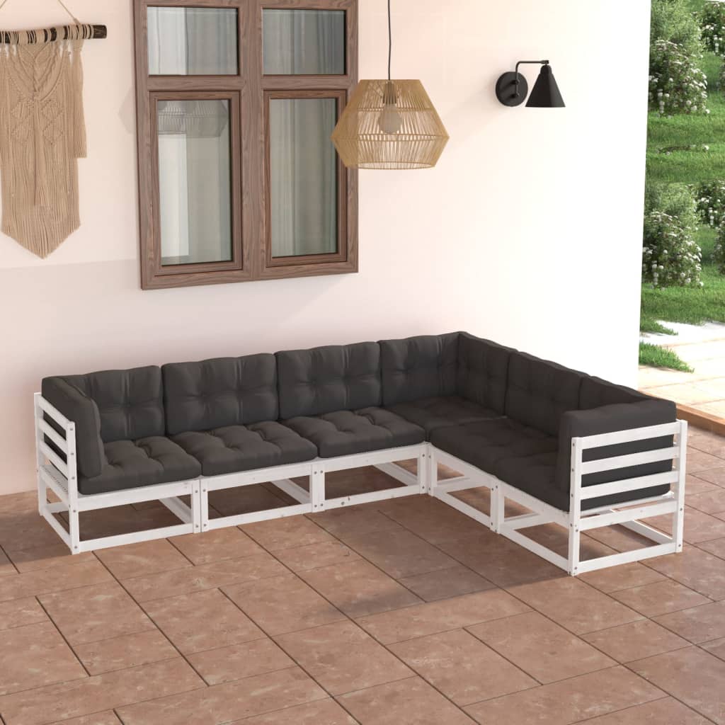 Set Divani da Giardino 6 pz con Cuscini Legno Massello di Pino 3076785