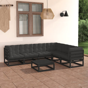 Set Divani da Giardino 7 pz con Cuscini Massello di Pino Nero 3076793