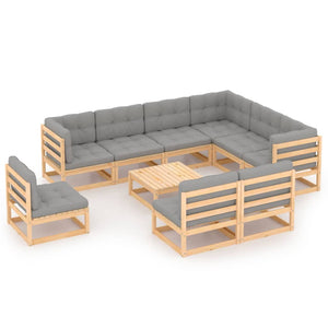 Set Divani da Giardino 10 pz con Cuscini Legno Massello di Pino 3076839