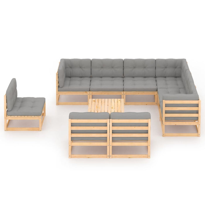 Set Divani da Giardino 10 pz con Cuscini Legno Massello di Pino 3076839