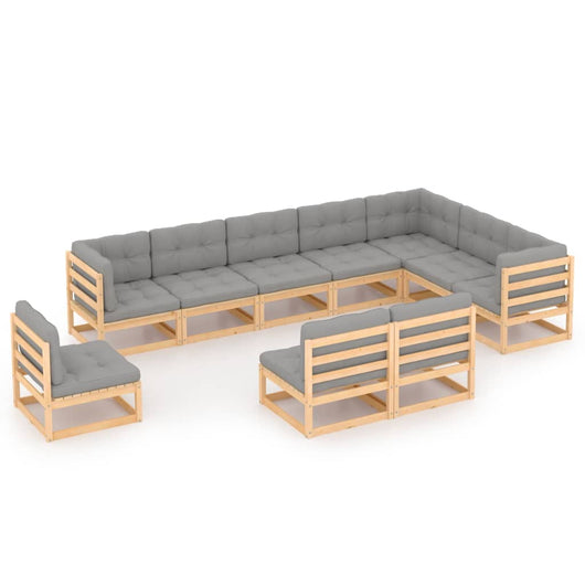 Set Divani da Giardino 10 pz con Cuscini Legno Massello di Pino cod mxl 44879