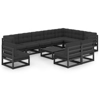 Set Divani da Giardino 11 pz con Cuscini Massello di Pino Nero 3076853