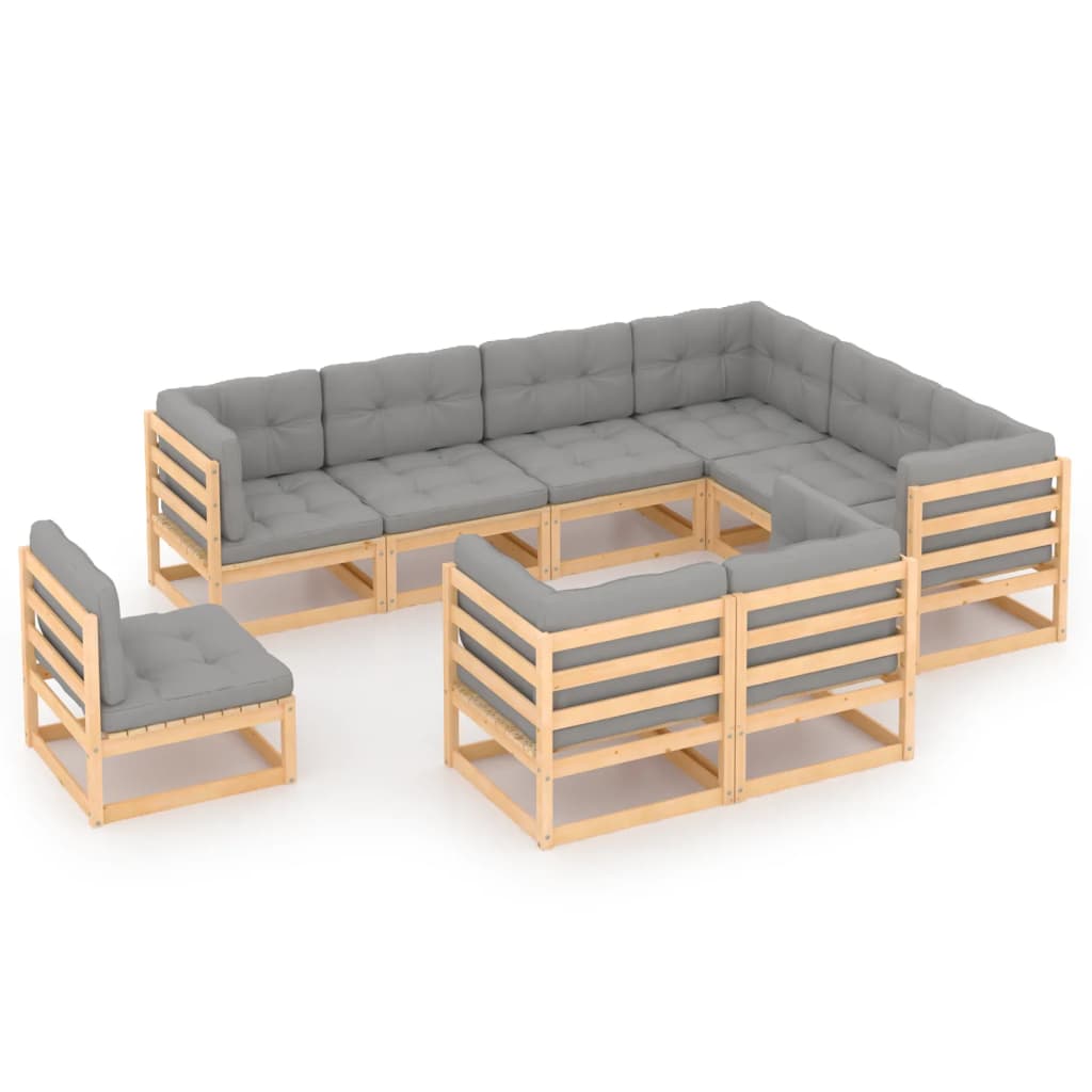 Set Divani da Giardino 9 pz con Cuscini Legno Massello di Pino 3076854