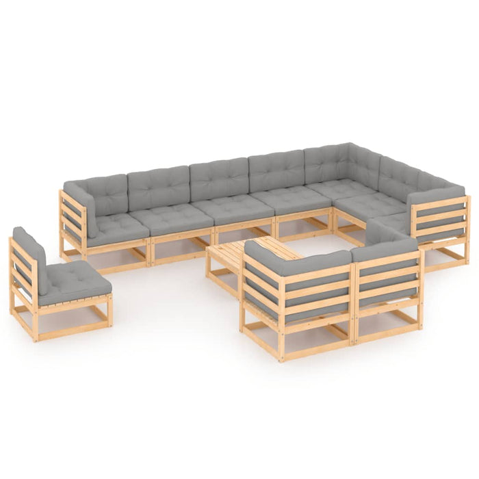 Set Divani da Giardino 11 pz con Cuscini Legno Massello di Pino 3076869