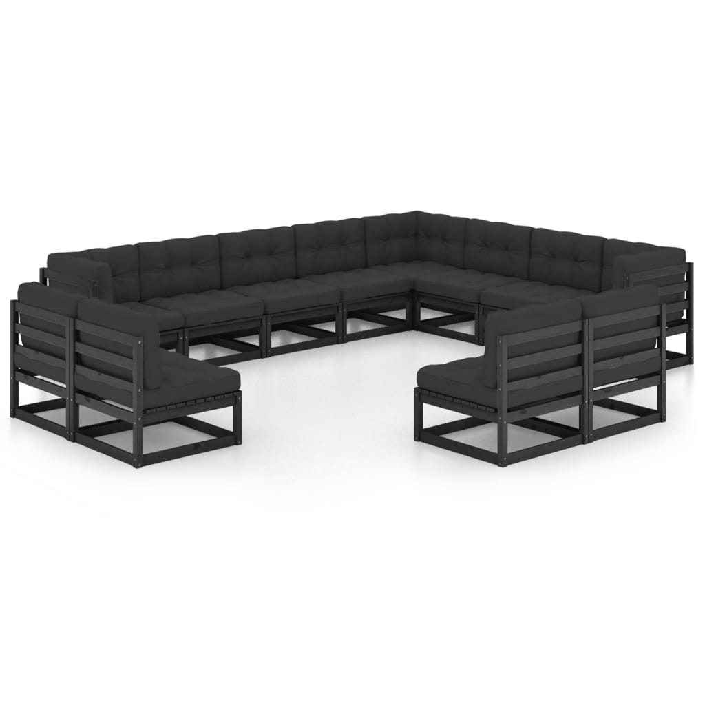 Set Divani da Giardino 12 pz con Cuscini Massello di Pino Nero cod mxl 38077