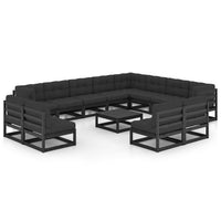 Set Divani da Giardino 13 pz con Cuscini Massello di Pino Nero 3076953