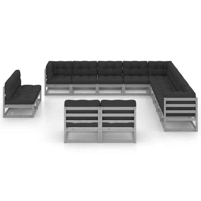 Set Divani da Giardino 13 pz Grigio Cuscini Massello di Pino 3076956