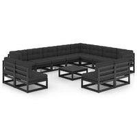 Set Divani da Giardino 14 pz con Cuscini Massello di Pino Nero cod mxl 39621