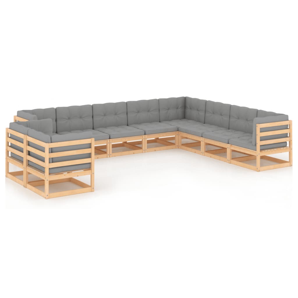 Set Divani da Giardino 10 pz con Cuscini Legno Massello di Pino 3076974