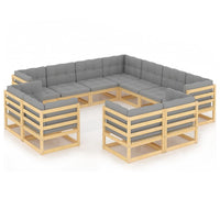 Set Divani da Giardino 11 pz con Cuscini Legno Massello di Pino 3076994