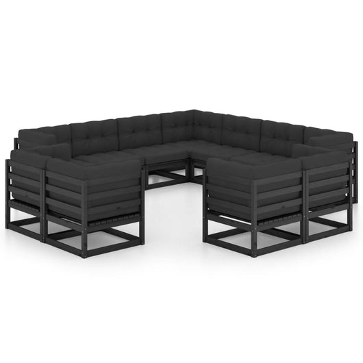 Set Divani da Giardino 11 pz con Cuscini Massello di Pino Nero 3076998