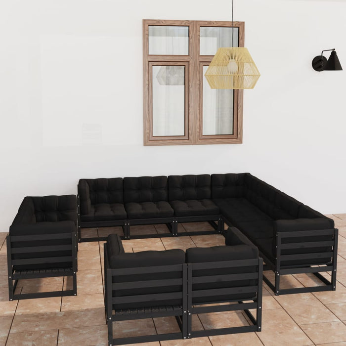 Set Divani da Giardino 11 pz con Cuscini Massello di Pino Nero cod mxl 38082