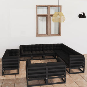 Set Divani da Giardino 11 pz con Cuscini Massello di Pino Nero 3076998