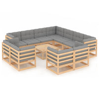 Set Divani Giardino 12 pz con Cuscini in Legno Massello di Pino 3076999