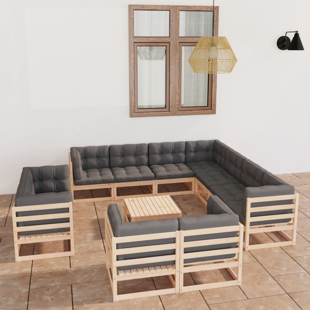 Set Divani da Giardino 12 pz con Cuscini Legno Massello di Pino cod mxl 42299