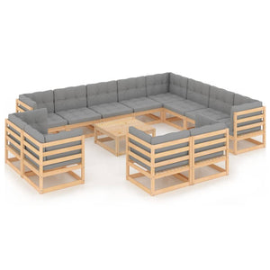 Set Divani da Giardino 13 pz con Cuscini Legno Massello di Pino cod mxl 44249