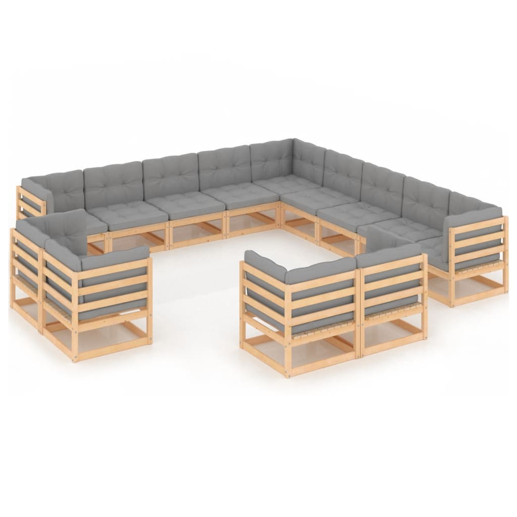 Set Divani da Giardino 13 pz con Cuscini Legno Massello di Pino 3077014