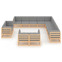 Set Divani da Giardino 13 pz con Cuscini Legno Massello di Pino 3077014