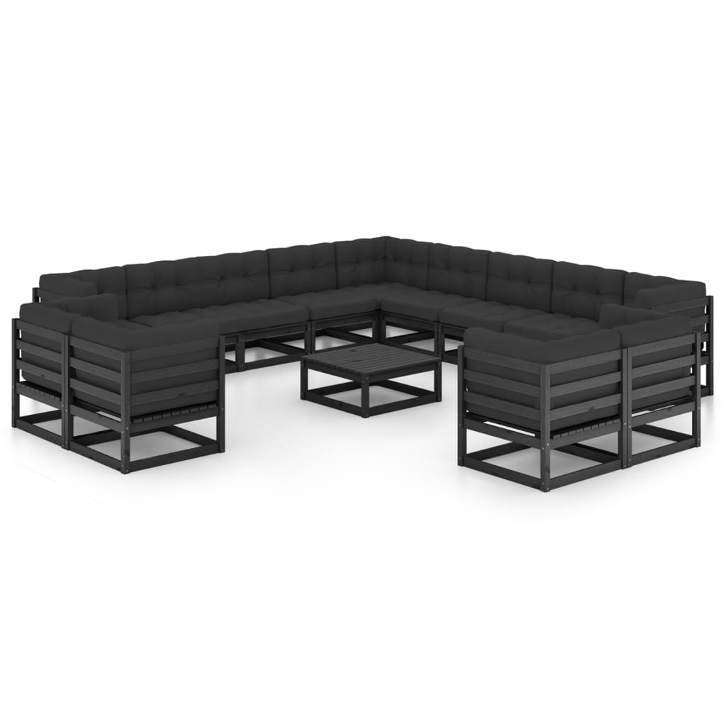 Set Divani da Giardino 14 pz con Cuscini Massello di Pino Nero 3077023