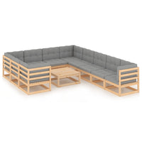 Set Divani da Giardino 11 pz con Cuscini Legno Massello di Pino 3077049