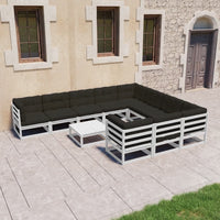 Set Divani da Giardino 11pz con Cuscini Massello di Pino Bianco 3077050