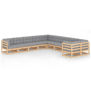 Set Divani da Giardino 10 pz con Cuscini Legno Massello di Pino 3077054