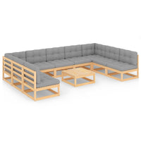 Set Divani da Giardino 10 pz con Cuscini Legno Massello di Pino 3077199