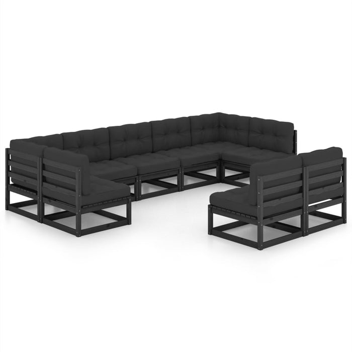 Set Divani da Giardino 9 pz con Cuscini Massello di Pino Nero 3077218