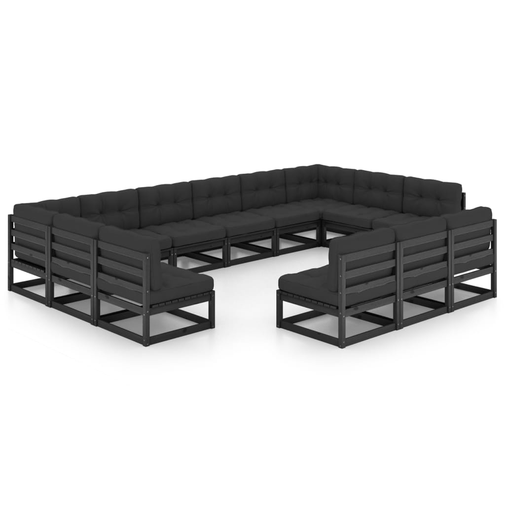 Set Divani da Giardino 13 pz con Cuscini Massello di Pino Nero 3077248