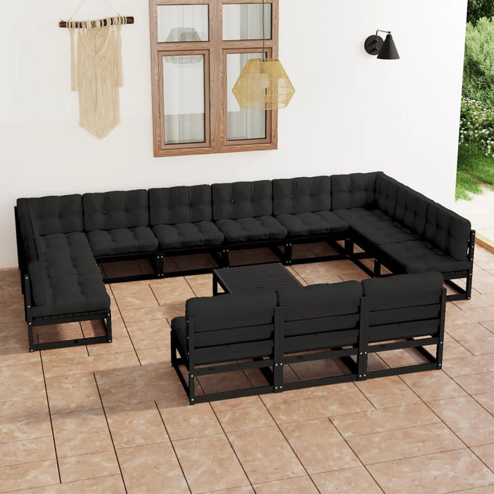 Set Divani da Giardino 14 pz con Cuscini Massello di Pino Nero cod mxl 42578