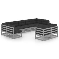 Set Divani da Giardino 9 pz Grigio Cuscini Massello di Pino 3077256