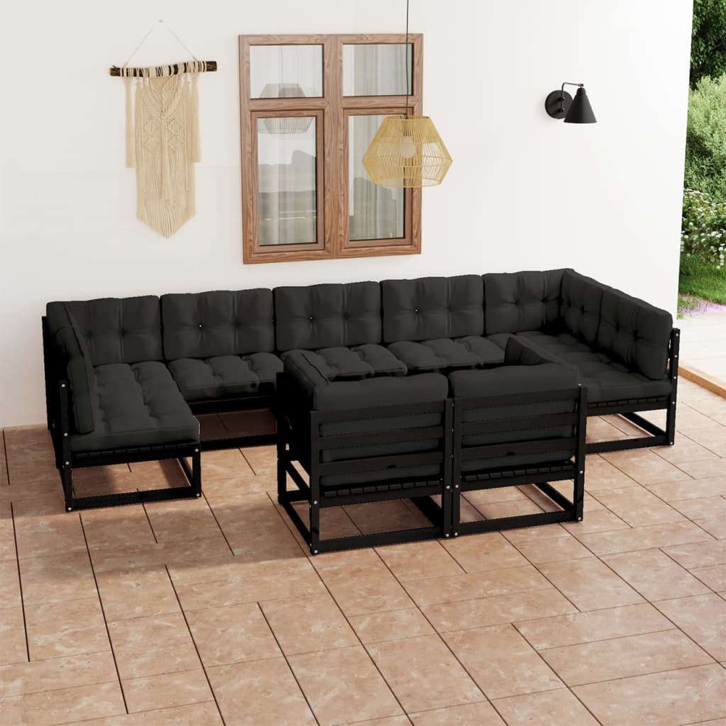 Set Divani da Giardino 9 pz con Cuscini Massello di Pino Nero cod mxl 39595