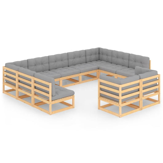 Set Divani da Giardino 11 pz con Cuscini Legno Massello di Pino 3077264