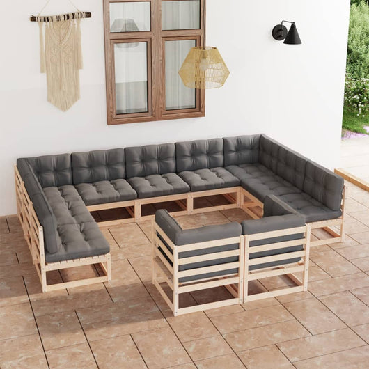 Set Divani da Giardino 11 pz con Cuscini Legno Massello di Pino 3077264