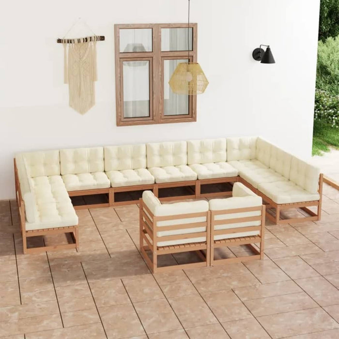 Set Divani da Giardino 12 pz Cuscini Miele in Massello di Pino 3077277