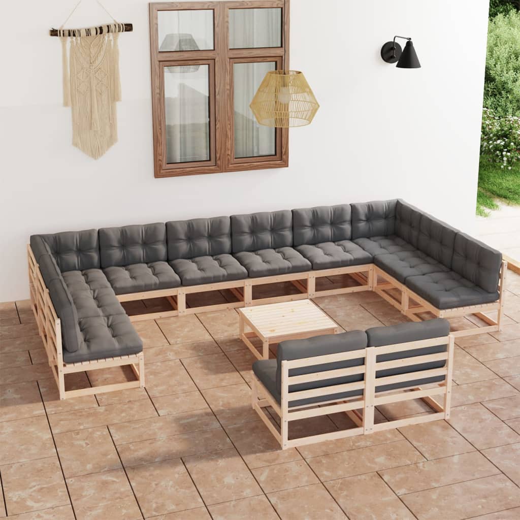 Set Divani da Giardino 13 pz con Cuscini Legno Massello di Pino cod mxl 38271